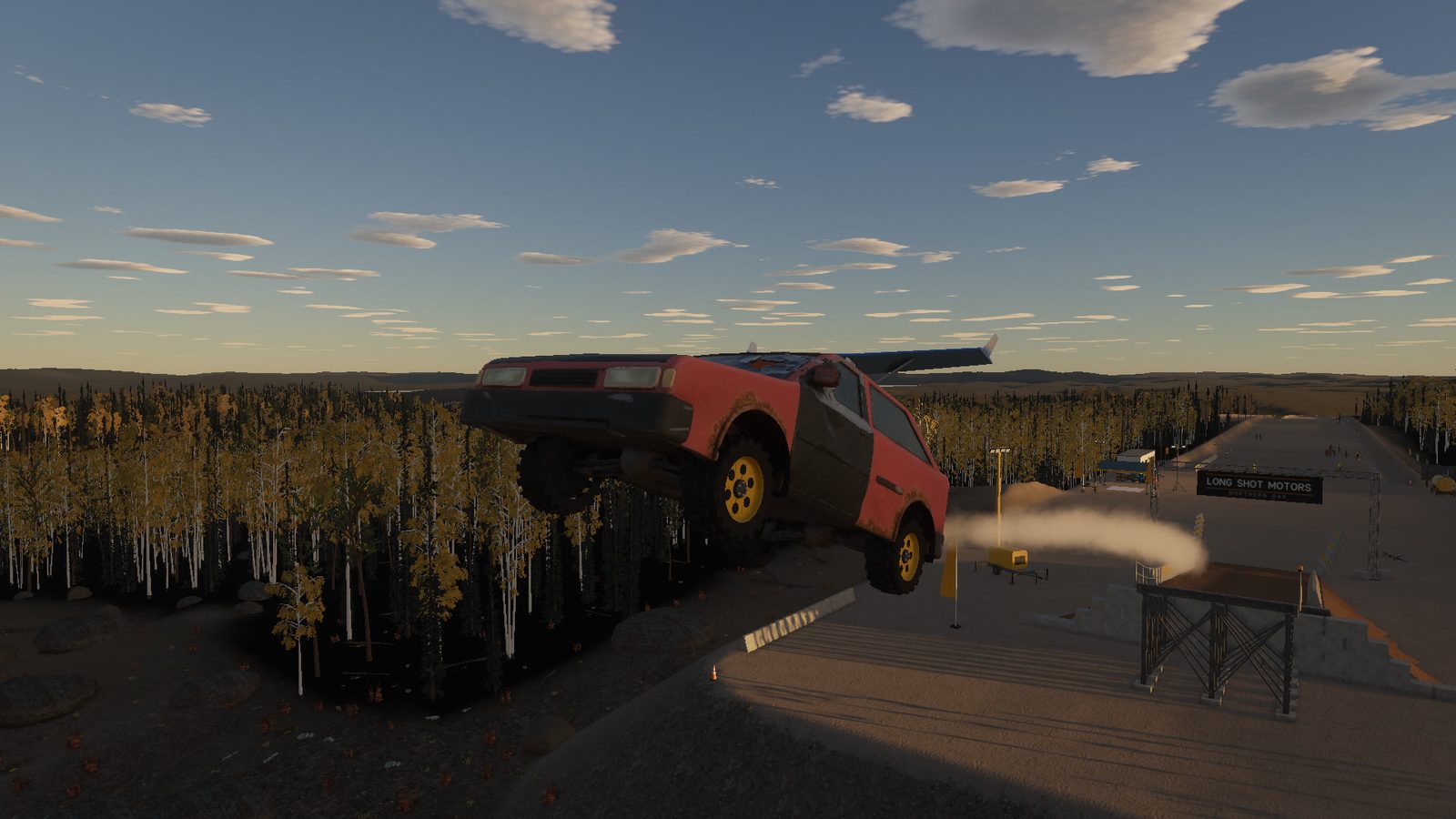 Mid-air over the quarry